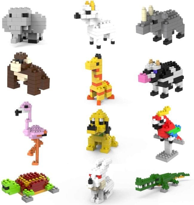 Tiny sculptures made from plastic building blocks as an example of inexpensive gift ideas for students