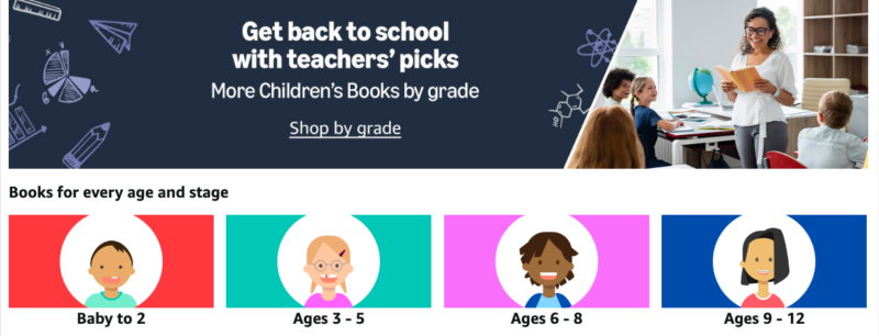 Amazon screen for children's e-books