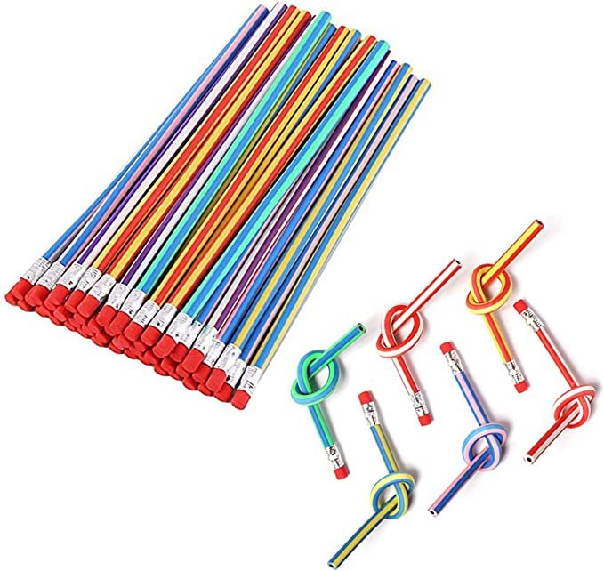 Flexible pencils tied in knots as example of inexpensive gift ideas for students