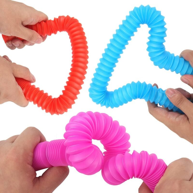 Children holding bright plastic bendable tubes as an example of inexpensive gift ideas for students