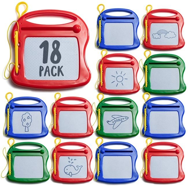 Small doodle pads in a variety of colors with pen and swipe-to-erase feature as an example of inexpensive gift ideas for students