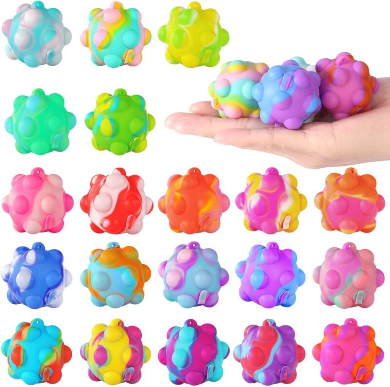 Colorful pop-it fidget balls for kids as an example of inexpensive gift ideas for students