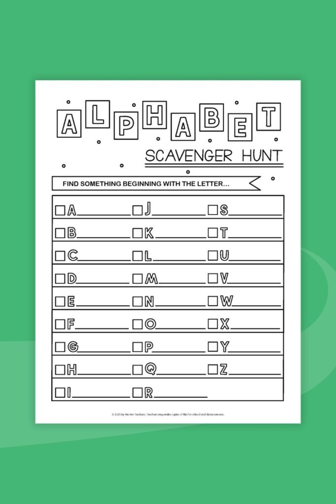 Alphabet Scavenger Hunt printable worksheet