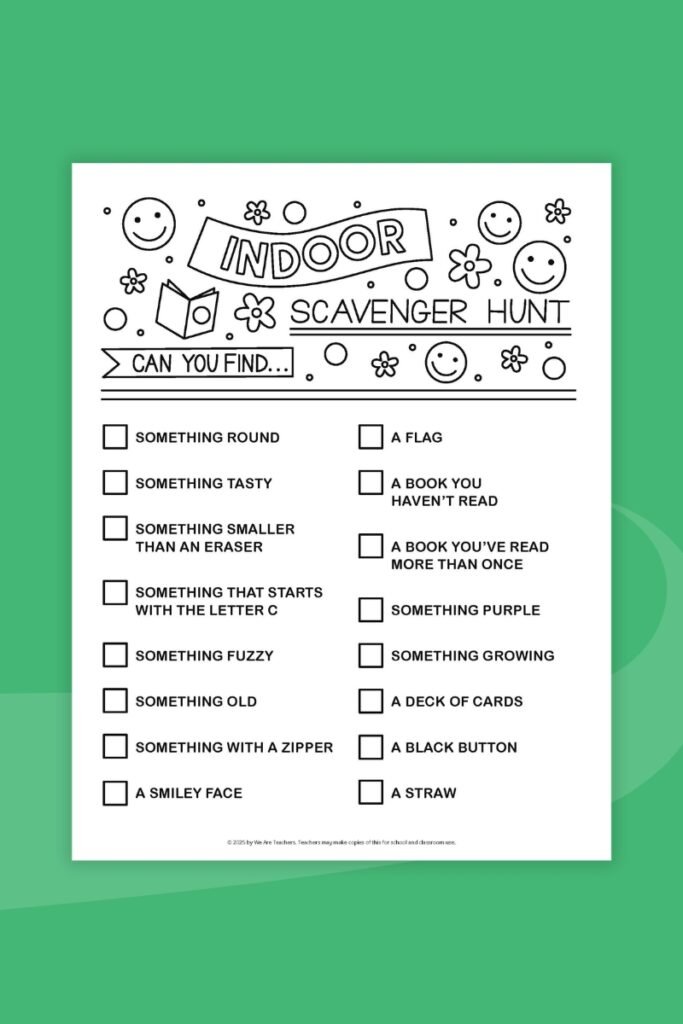 Indoor Scavenger Hunt free printable