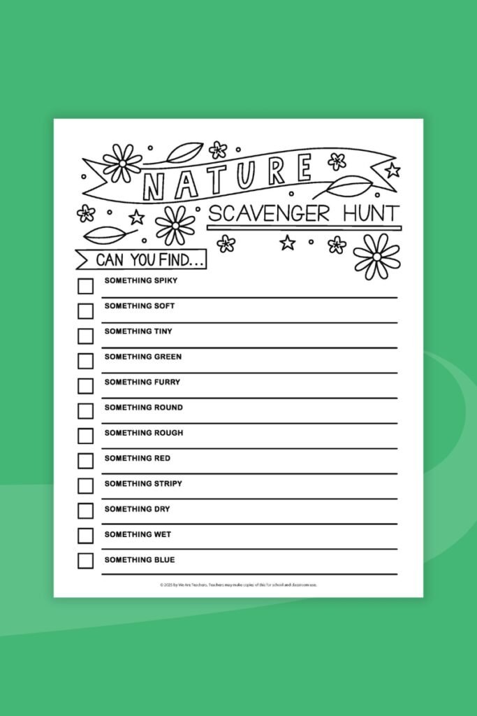 Nature Scavenger Hunt printable worksheet
