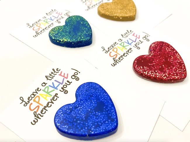 Sparkle heart-shaped crayons as an example of inexpensive gift ideas for students