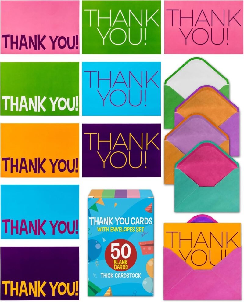 An assortment of colorful thank you cards as an example of inexpensive gift ideas for students