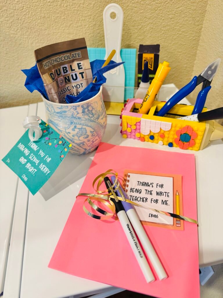 Teacher thank you tags with a teacher gift