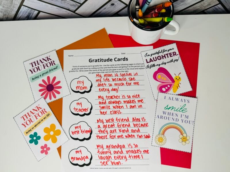 Printable gratitude cards activity.