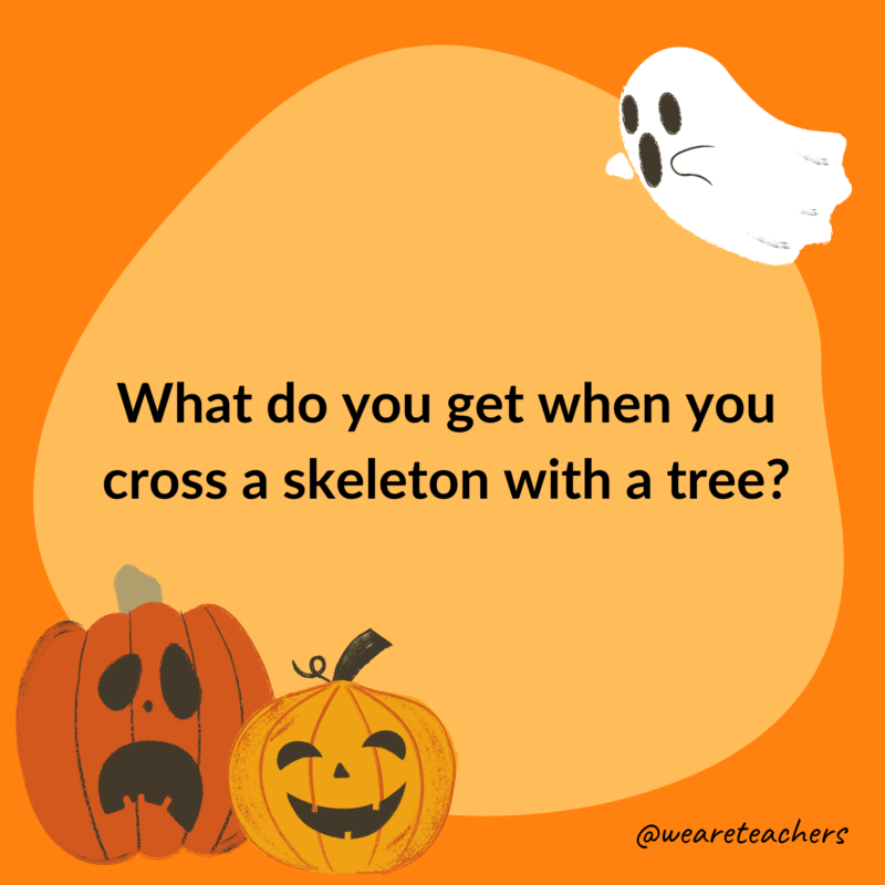 What do you get when you cross a skeleton with a tree? What do you get when you cross a skeleton with a tree?- halloween jokes for kids