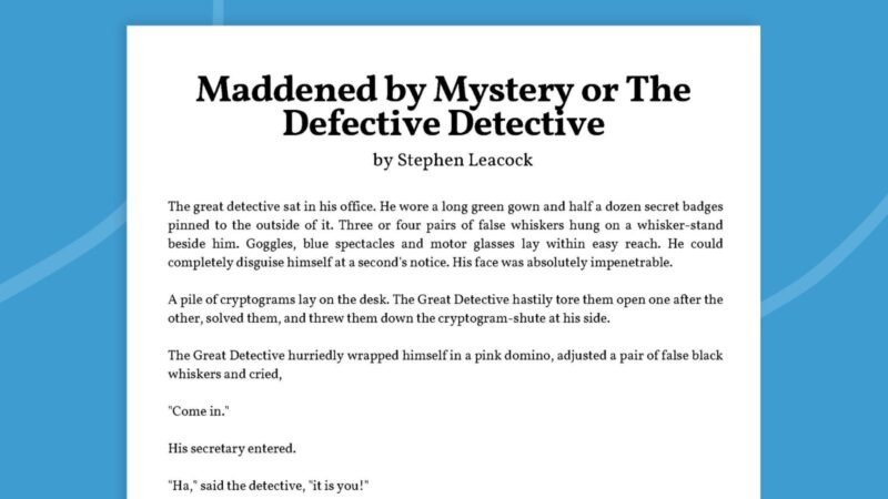Image of the first page of funny short stories, Maddened by Mystery or The Defective Detective