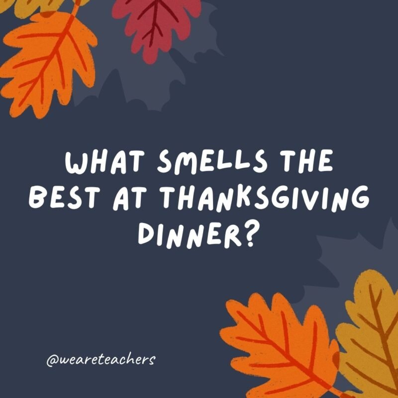What smells the best at Thanksgiving dinner? Your nose.- thanksgiving jokes for kids