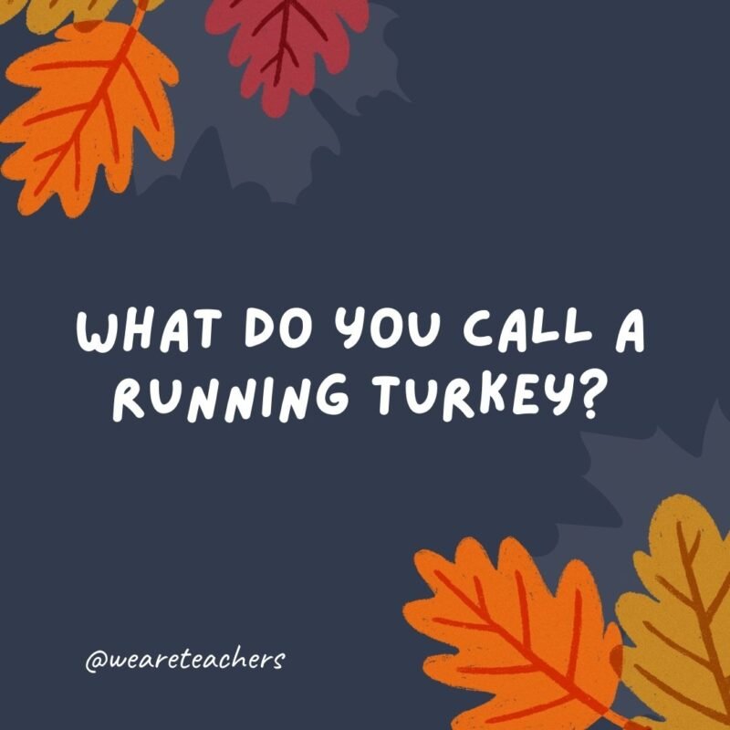 What do you call a running turkey? Fast food.- thanksgiving jokes for kids