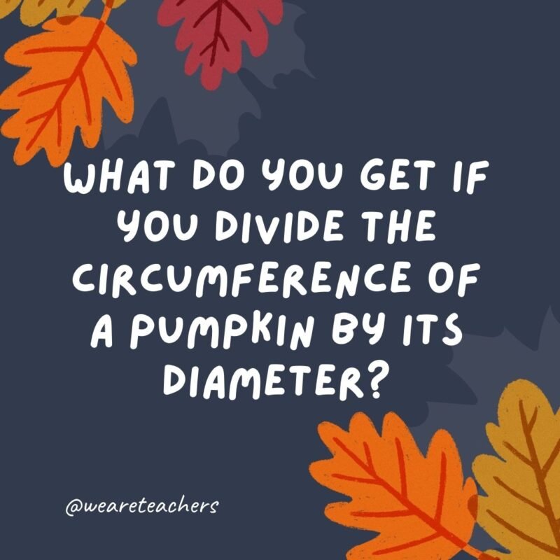 What do you get if you divide the circumference of a pumpkin by its diameter? Pumpkin pi.- thanksgiving jokes for kids