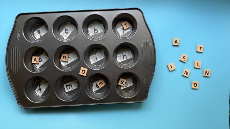 Letters of alphabet in muffin tin