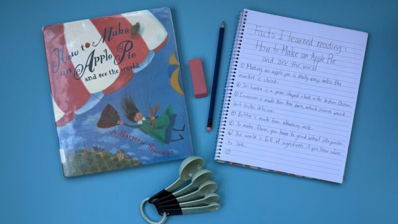 Top 10 fact sheet drawn on paper next to book