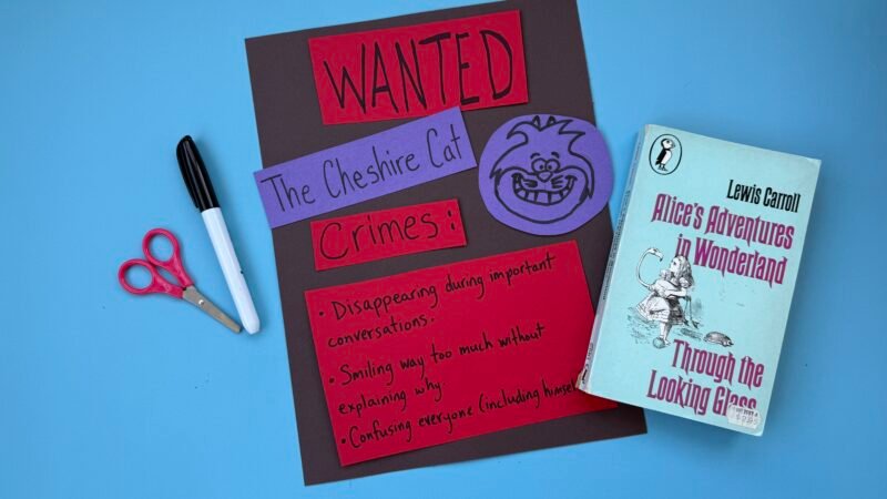 Colorful Wanted poster based on book