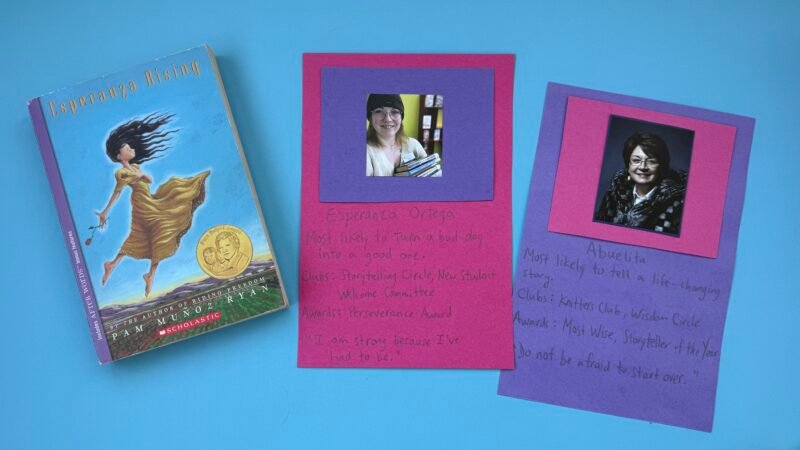 Yearbook pages recreating plots of books