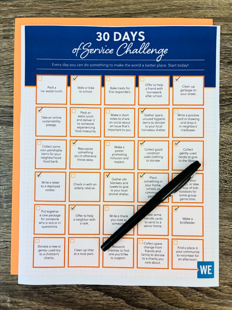 student council ideas - 30 days of service challenge on desk
