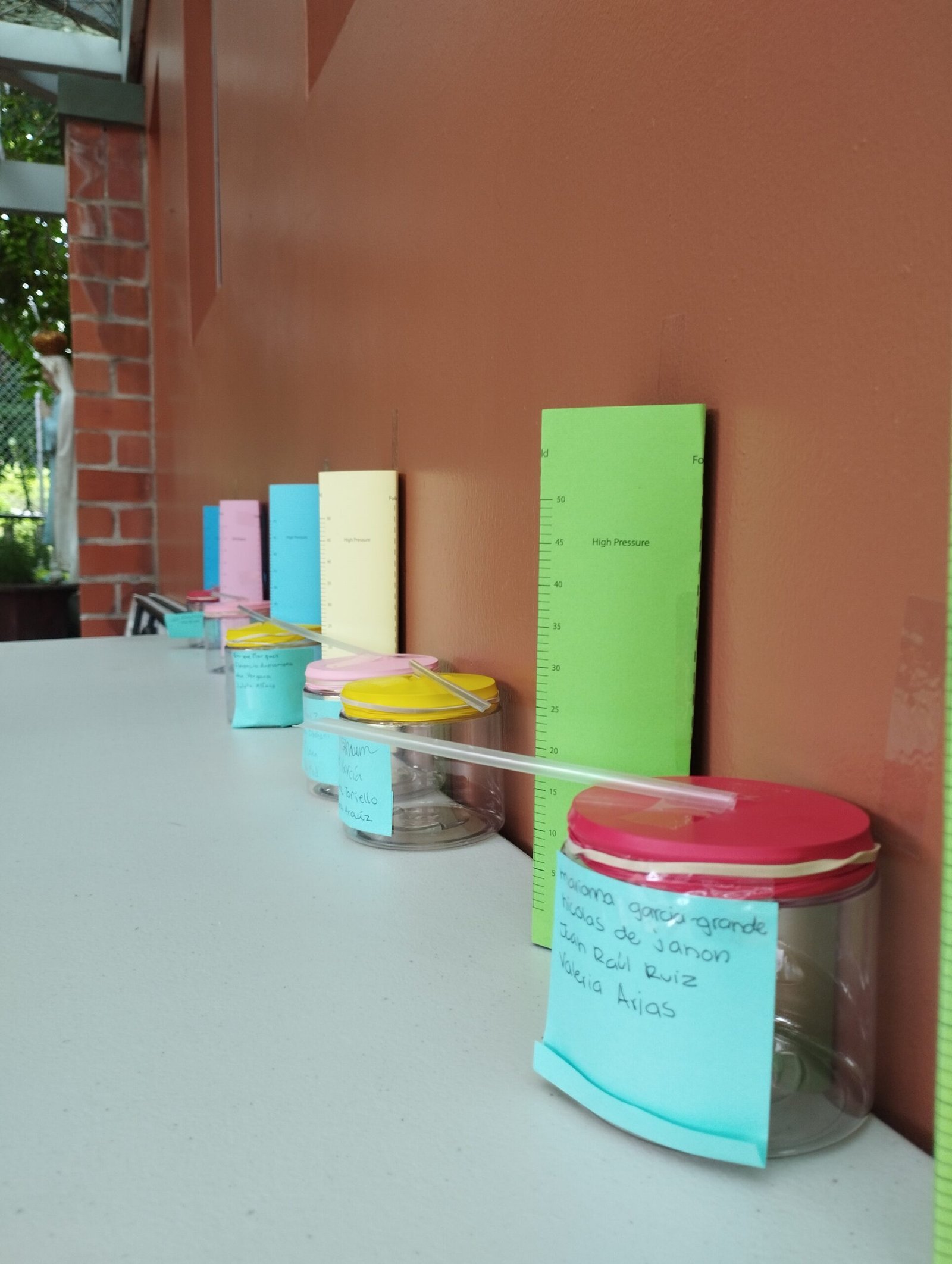 Image of a row of student made barometers from the Ward's Science Engage Kits