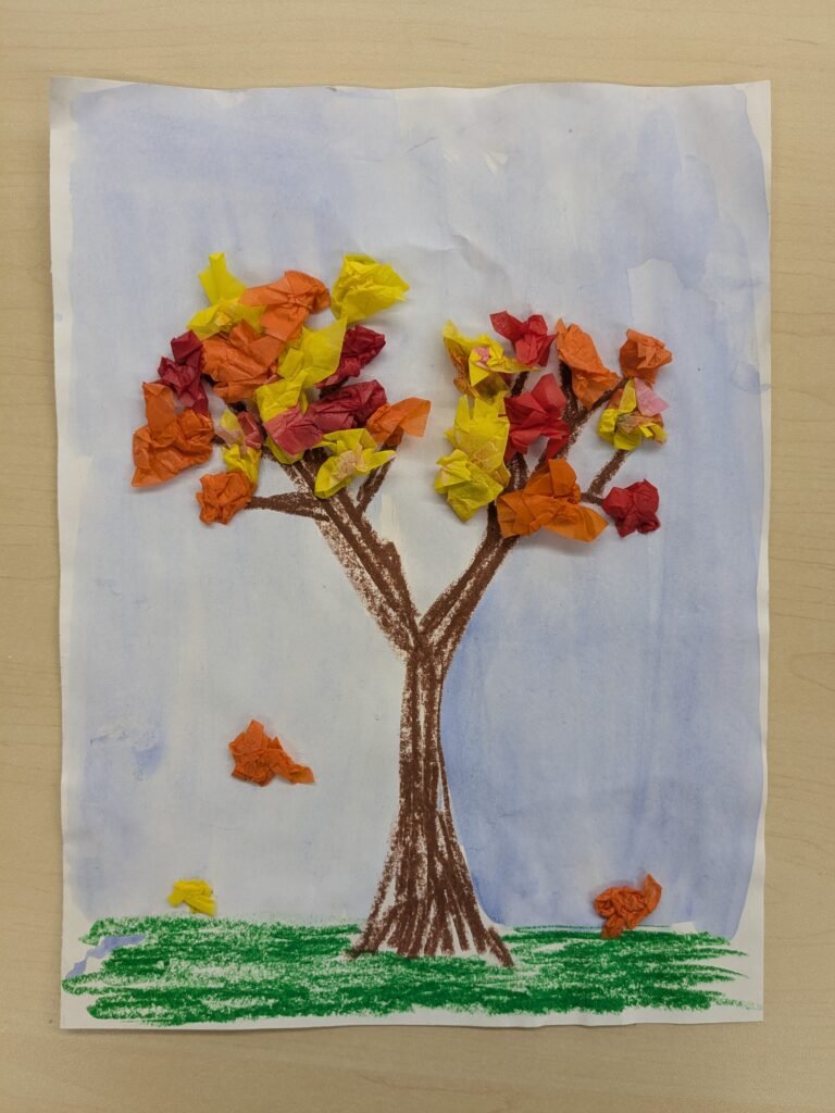 fall art projects tissue paper fall tree example