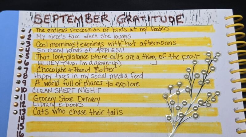 Bullet Journal page showing daily gratitude