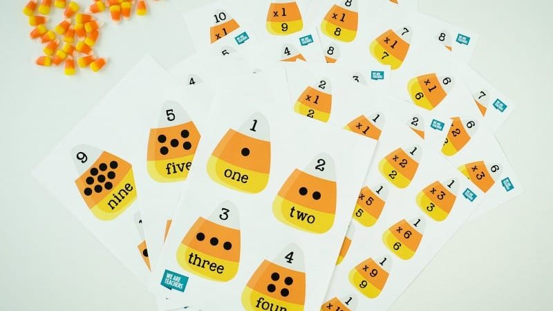 A work sheet featuring Halloween candy corn