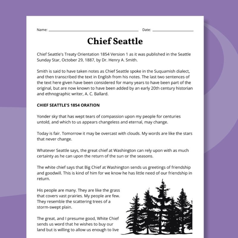Chief Seattle's 1854 Oration printable worksheet