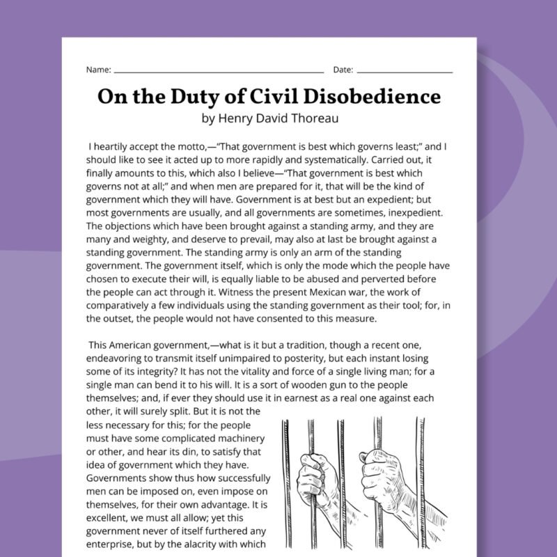 Civil Disobedience printable worksheet