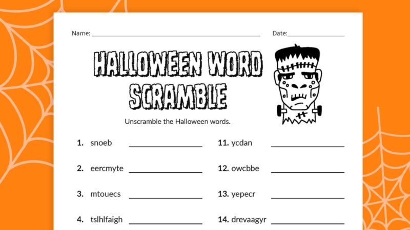Flay lay of Halloween Word Scramble