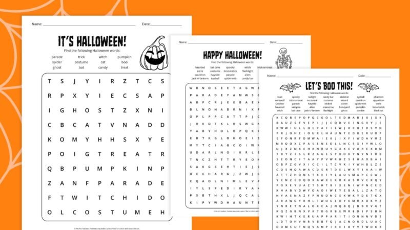Flat lay of Halloween Word Searches