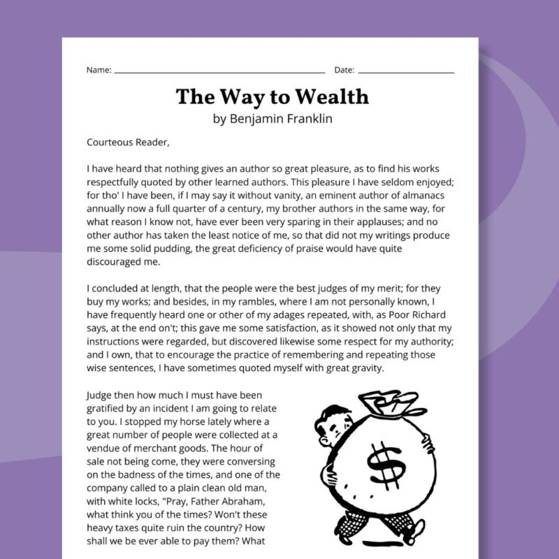 Printable worksheet of The Way to Wealth