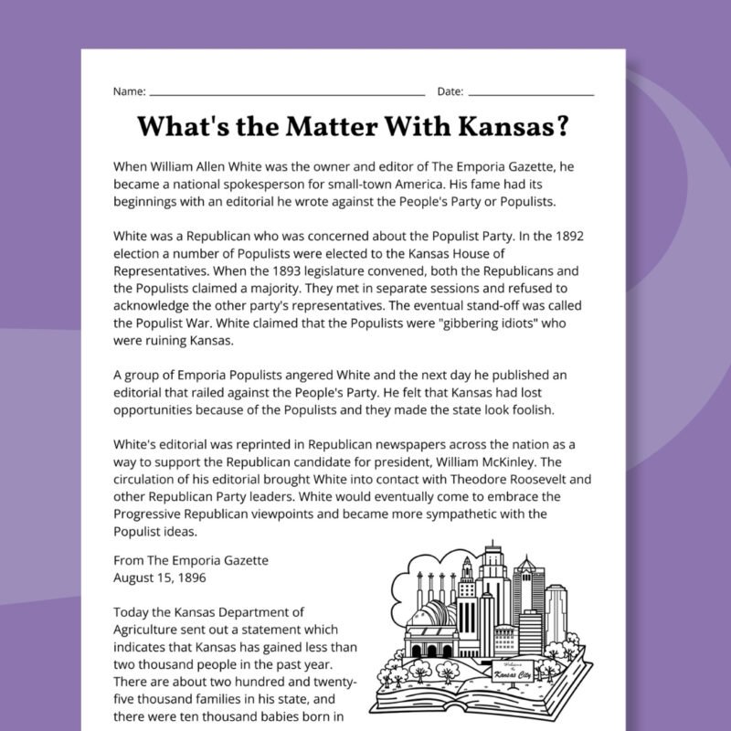What's the Matter With Kansas printable worksheet