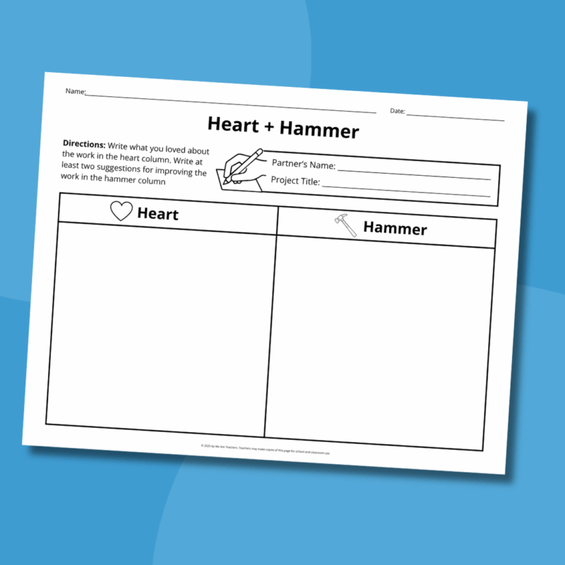 blank heart and hammer peer editing checklist worksheet