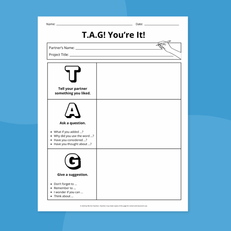 blank tag a peer editing checklist worksheet