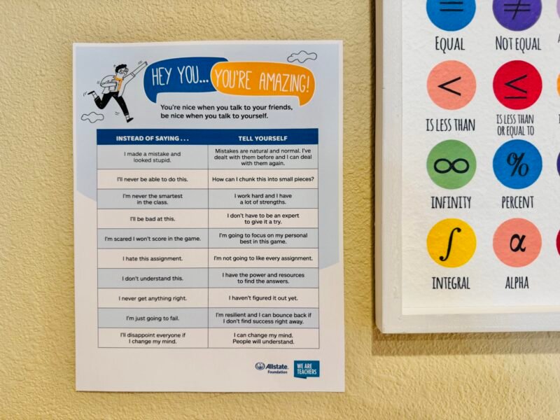 positive self-talk poser on classroom wall