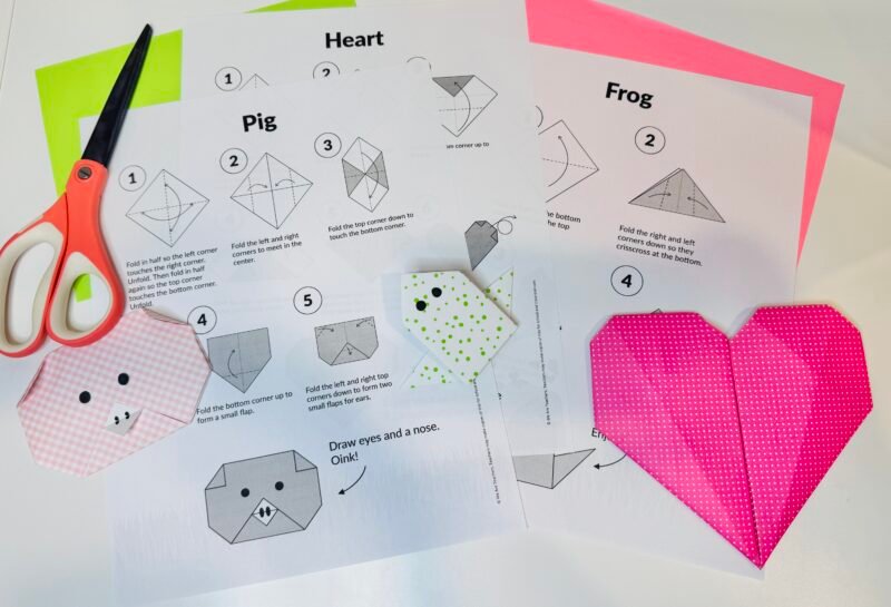 easy origami free printables for students with a few oragami examples and scissors