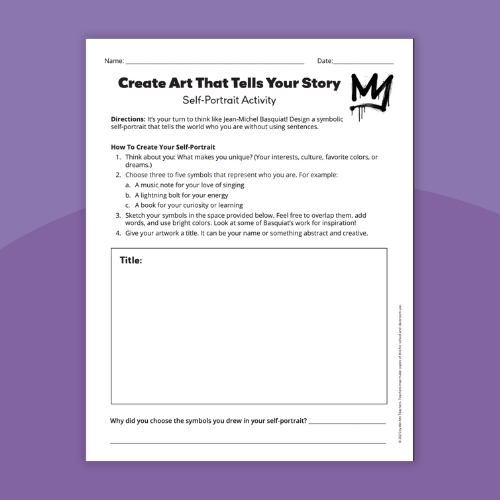 Jean-Michel Basquiat art activity with comprehension questions