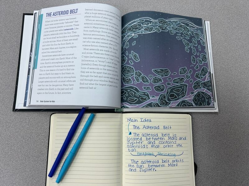 example of how students can use the paragraph shrinking strategy to take notes