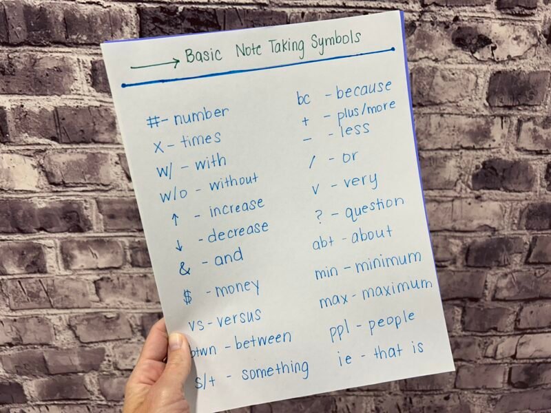 a list of basic note taking symbols and their meaning