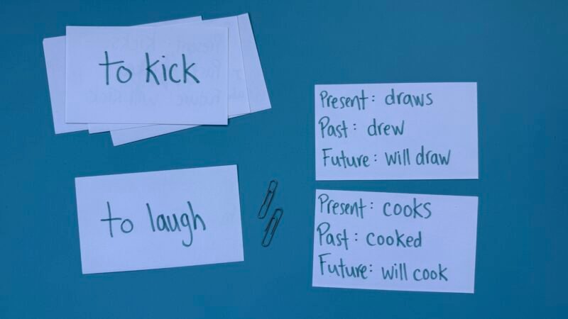 Flash cards with tenses on them