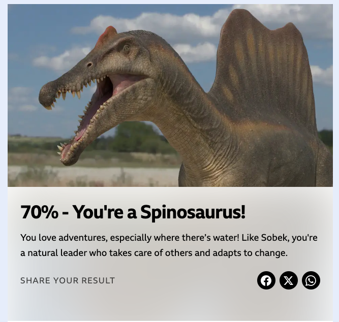 What dinosaur are you personality quiz sample results