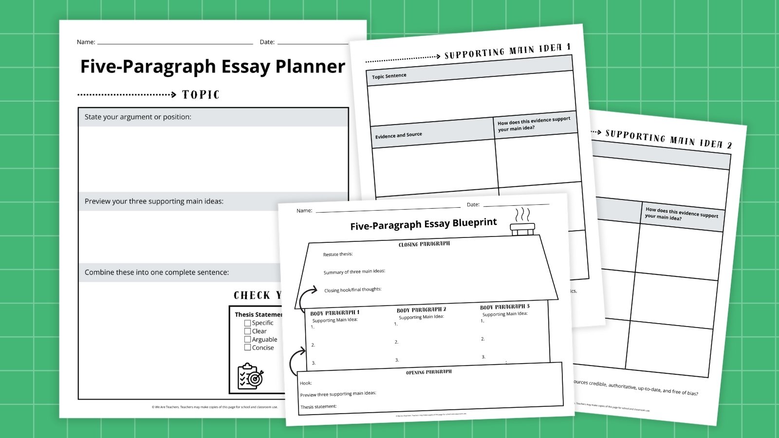 Five Paragraph Essay Planner Worksheets