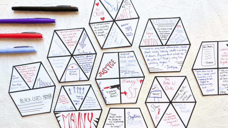 hexagonal one pager examples student examples with colorful pens