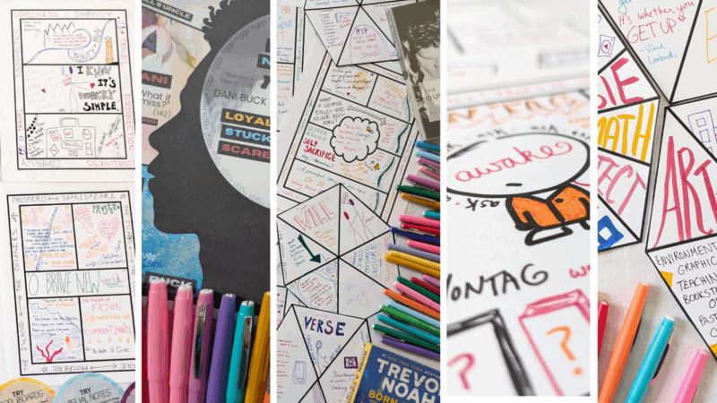 a collage of many different types of one-pagers teachers can use with students in their classroom