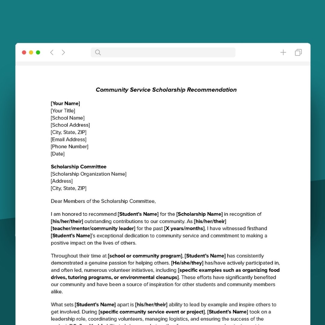 Community Service Scholarship Letter Community Service Scholarship REcommendation Letter