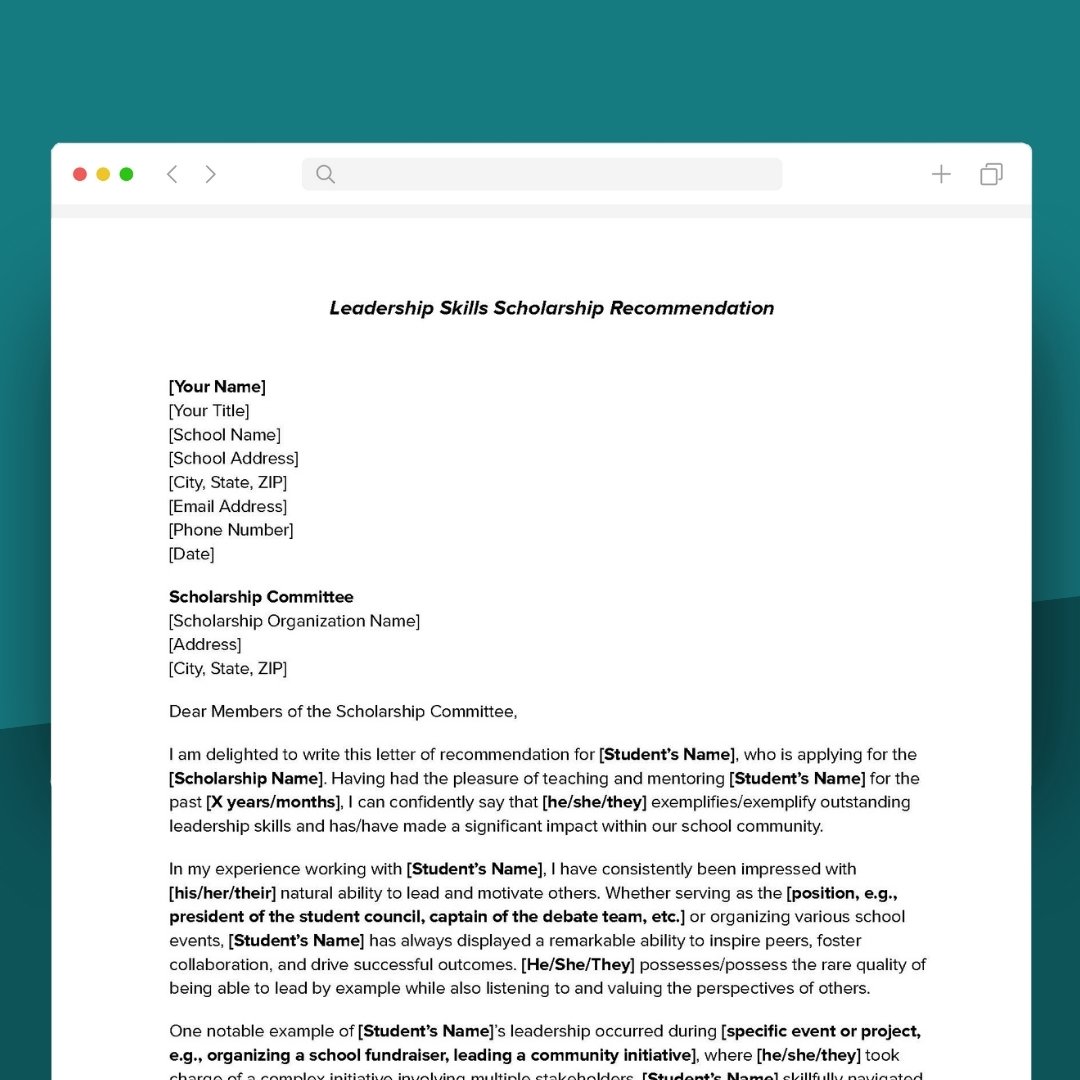 Scholarship Recommendation Letter Sample Leadership Scholarship Recommendation Letter Sample
