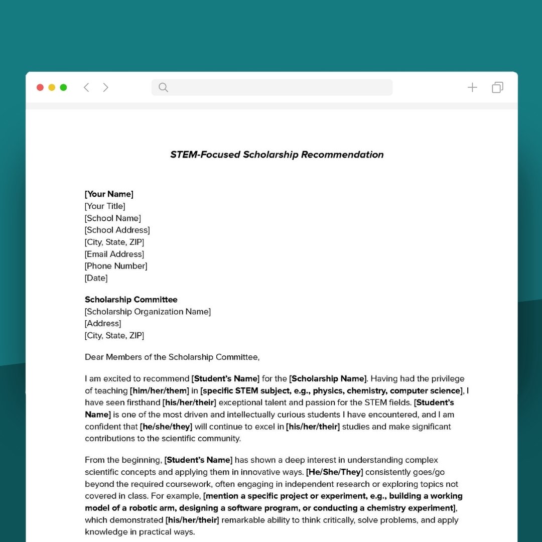 STEM Scholarship Recommendation Letter STEM Scholarship Recommendation Letter