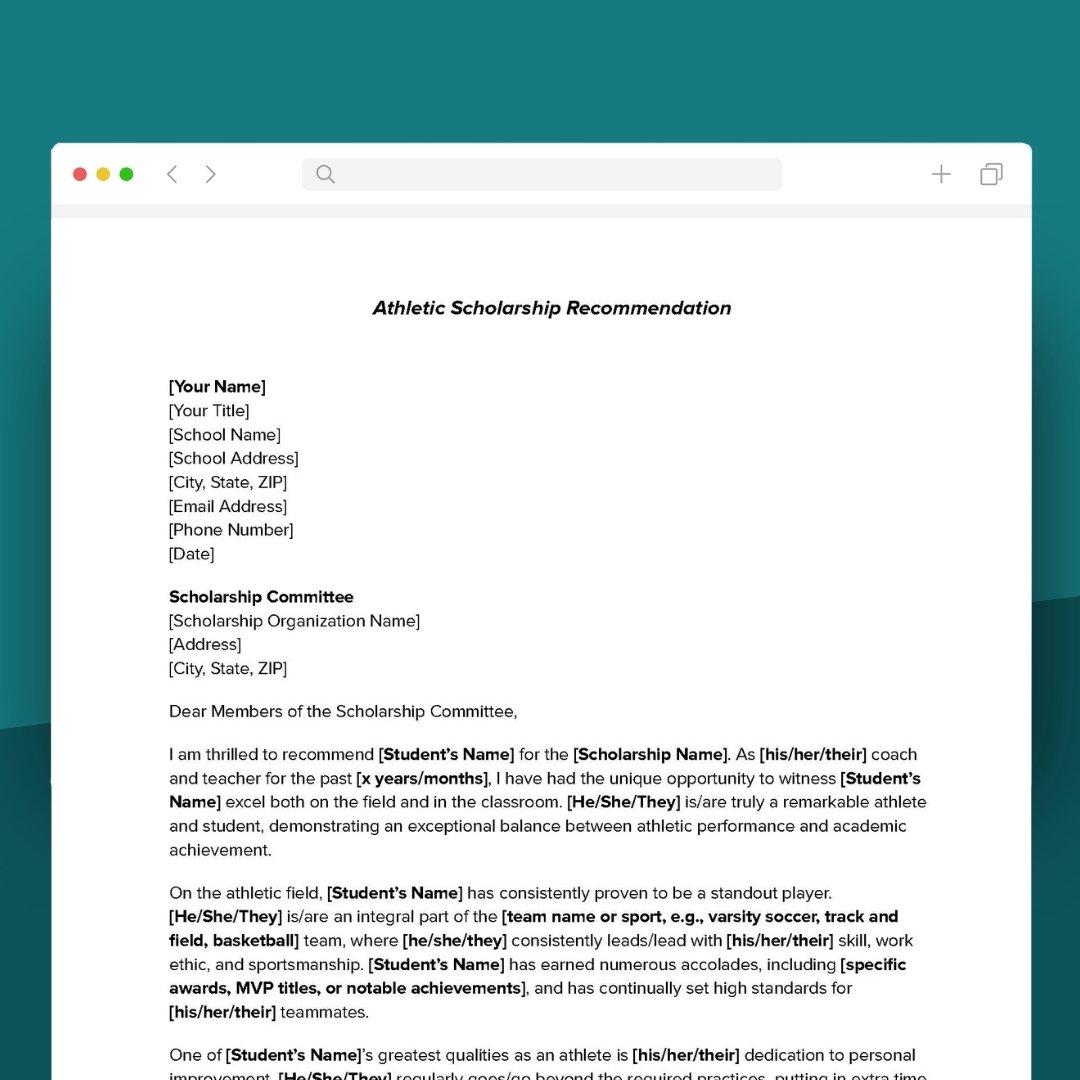 Scholarship Recommendation Letter Template for Athletics Scholarship Recommendation Letter Template for Athletics