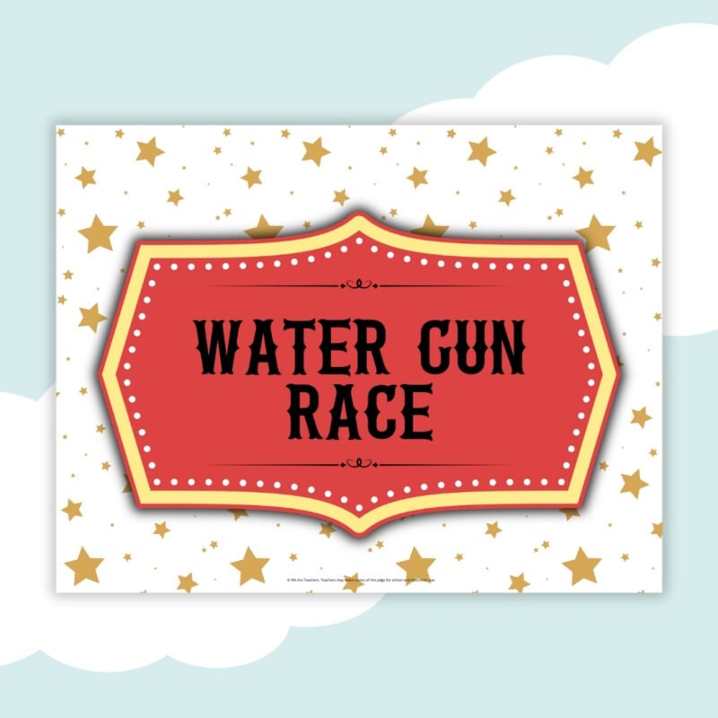 water gun race carnival sign